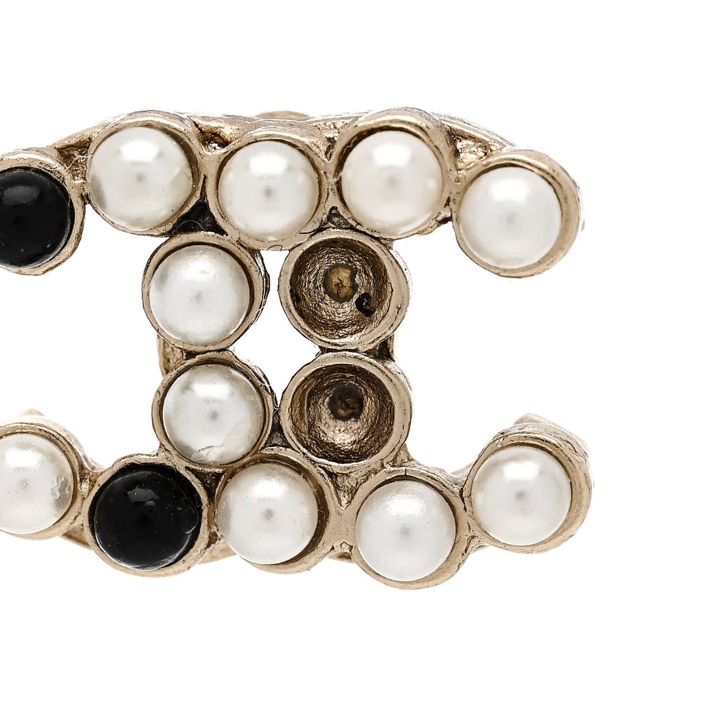 Resin Pearl CC Earrings Gold White Black