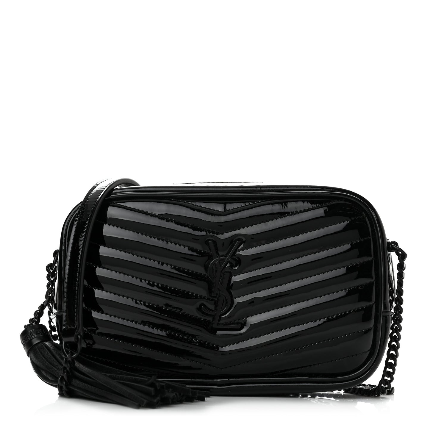 Patent Calfskin Matelasse Monogram Mini Lou Camera Bag Black