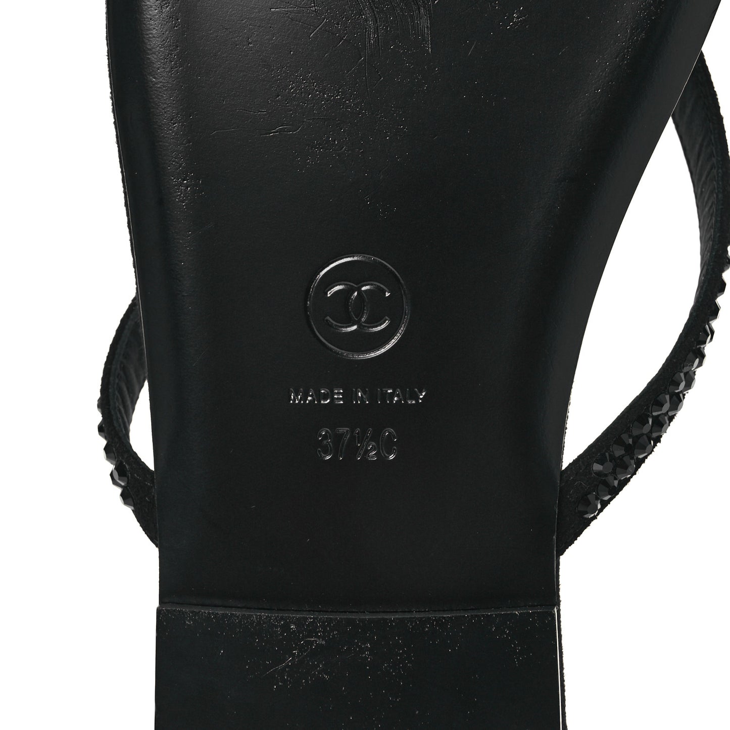 Suede Kidskin Strass CC Thong Sandals 37.5 Black