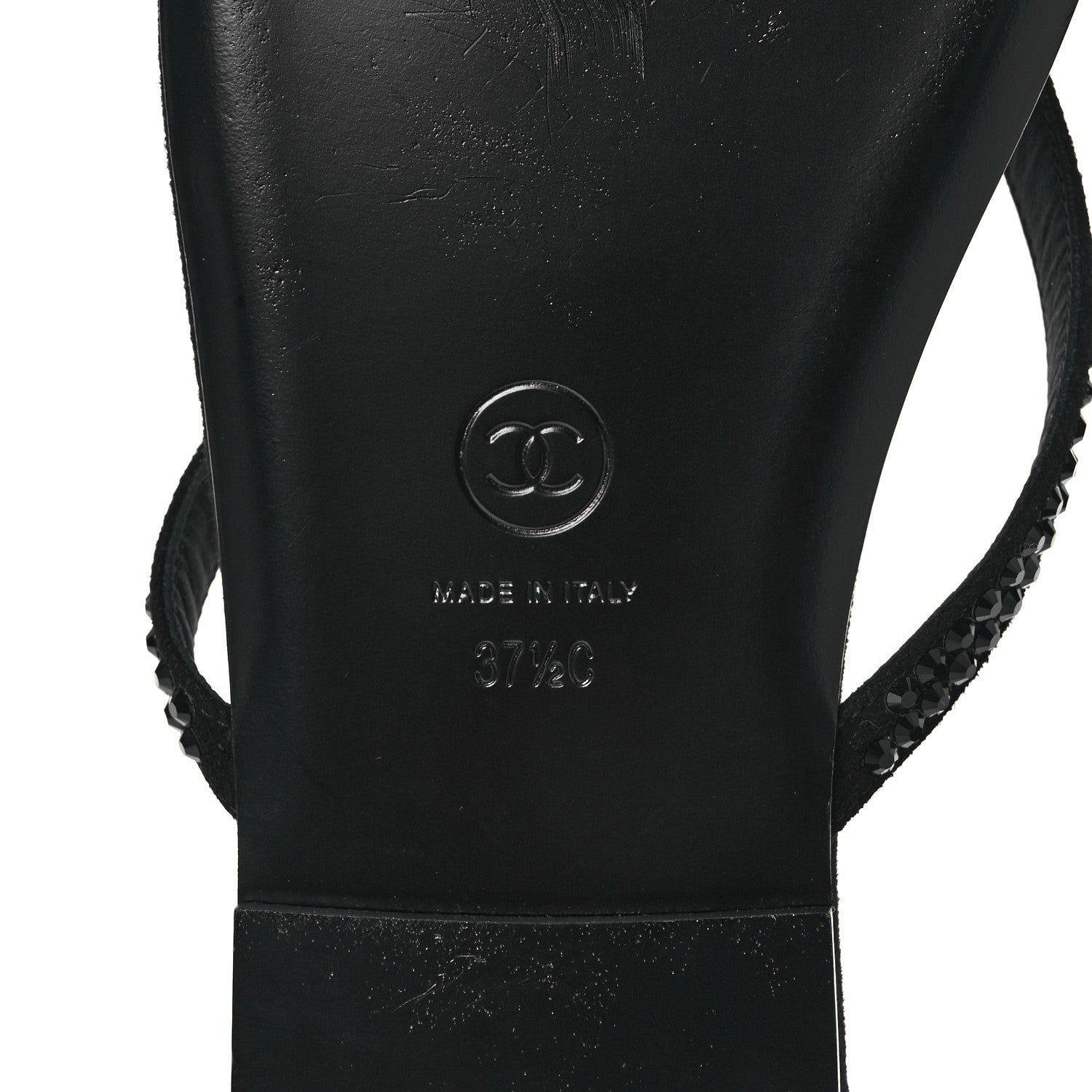 Chanel Suede Kidskin Strass CC Thong Sandals 37.5 Black 8 of 10