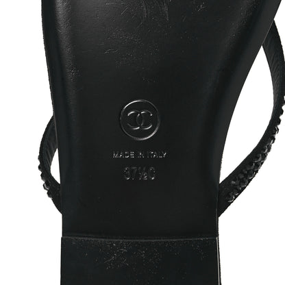 Chanel Suede Kidskin Strass CC Thong Sandals 37.5 Black 8 of 10