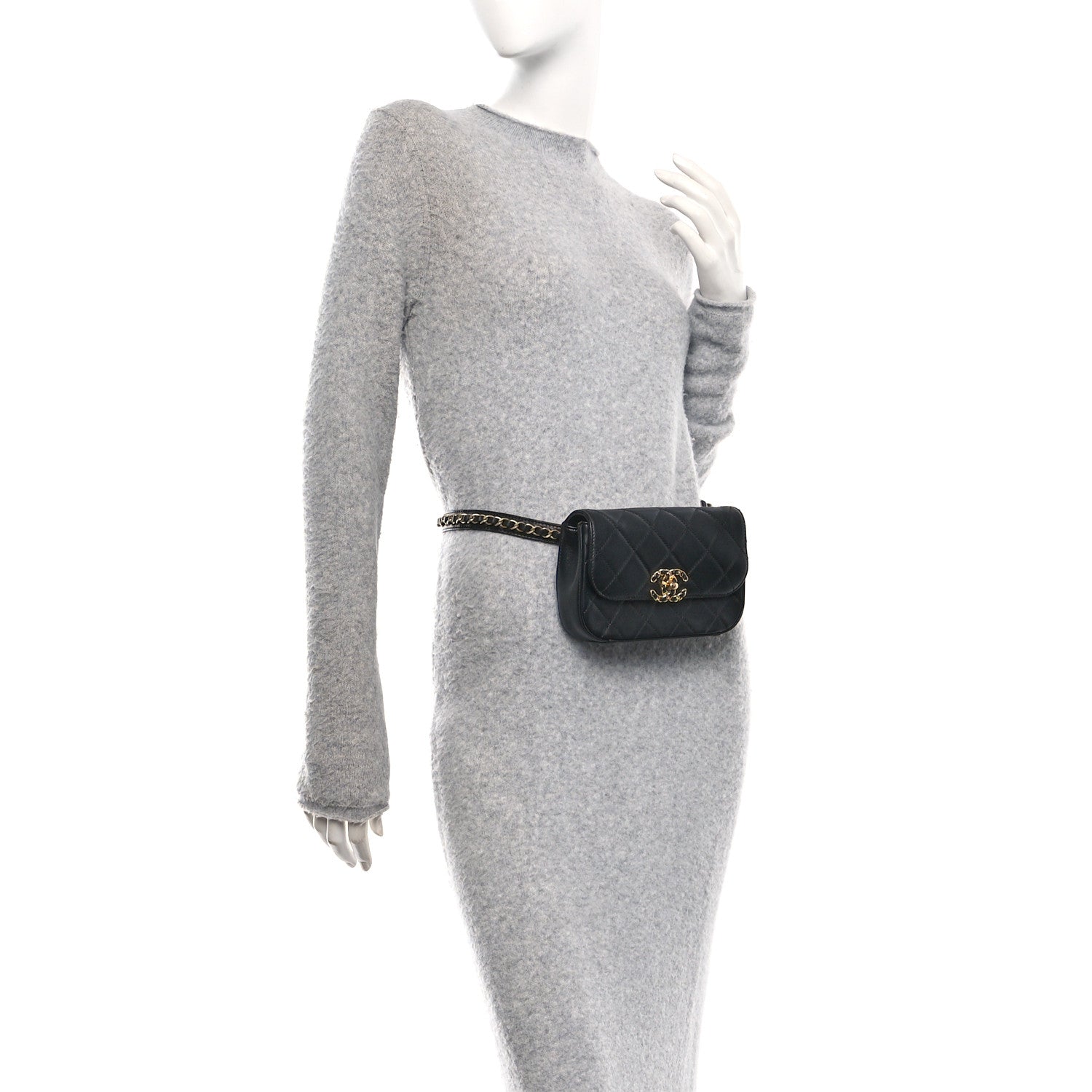 Chanel Lambskin Quilted Chain Infinity Waist Belt Bag Black 2 of 10