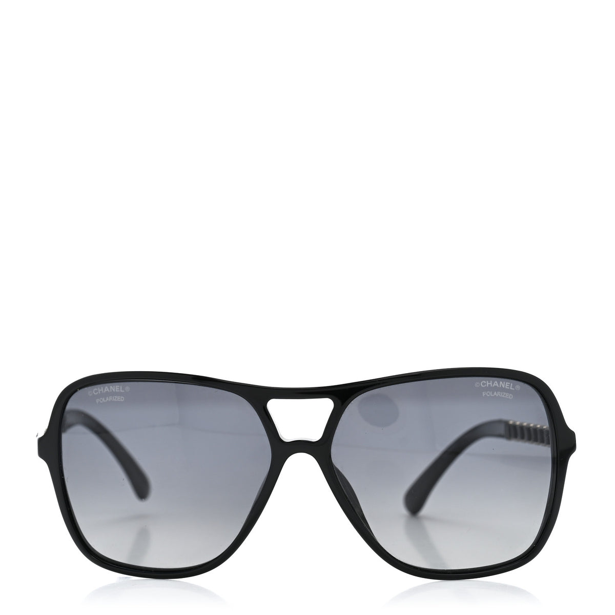 Metal Calfskin Polarized CC Chain Pilot Sunglasses 5439-Q-A Black