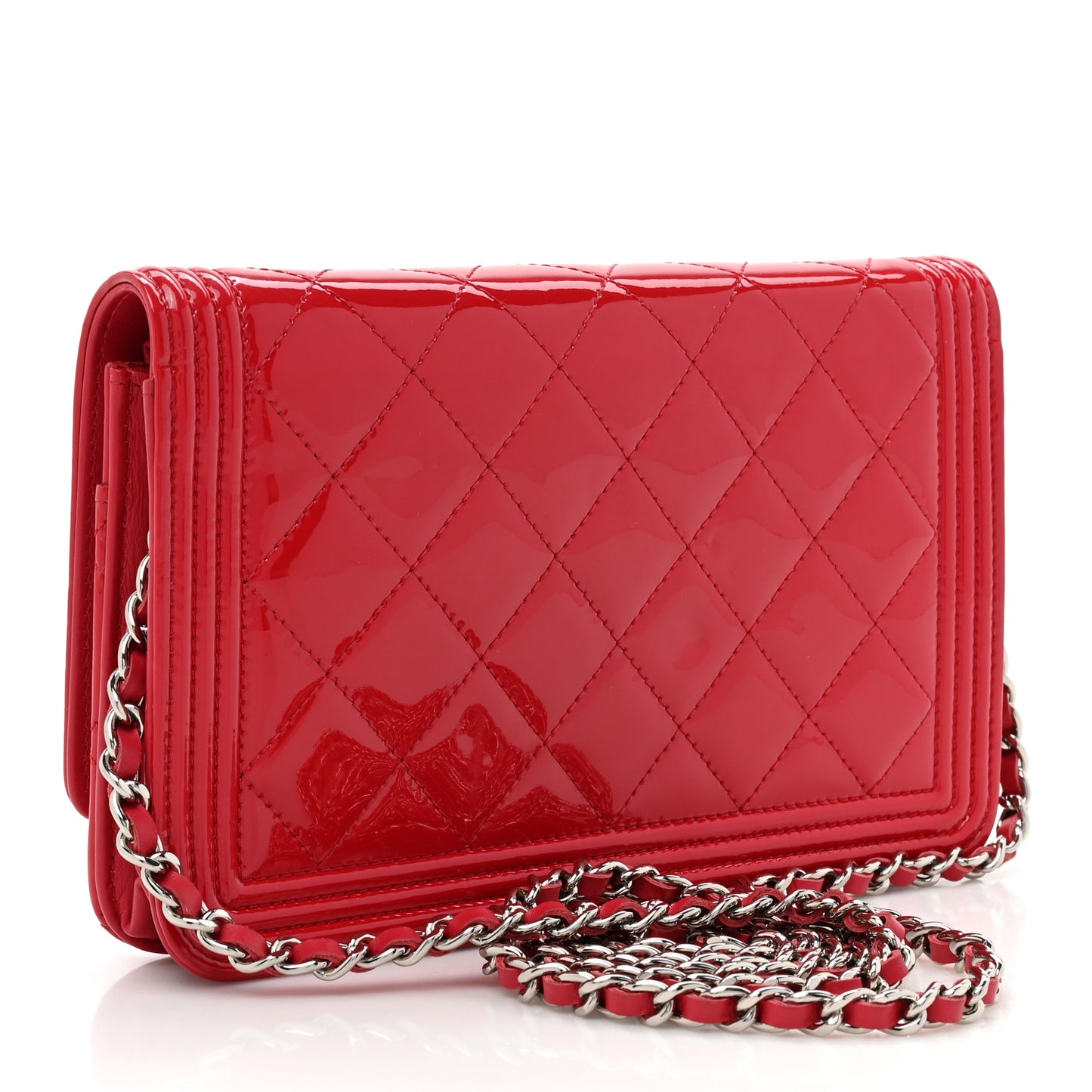 Patent Quilted Boy Wallet On Chain WOC Dark Pink