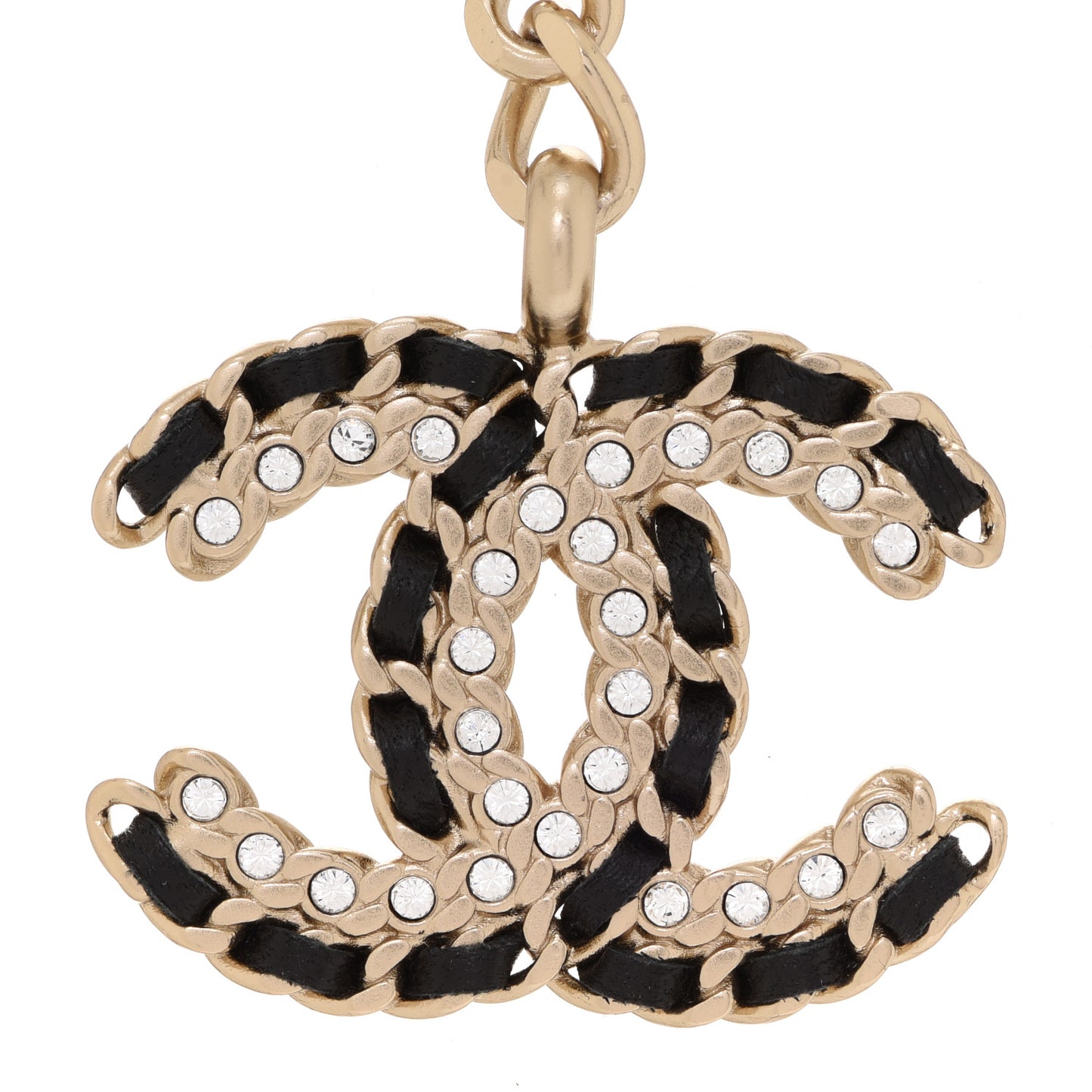 Lambskin Pearl Crystal Chain CC Fancy Belt 75 Black Gold