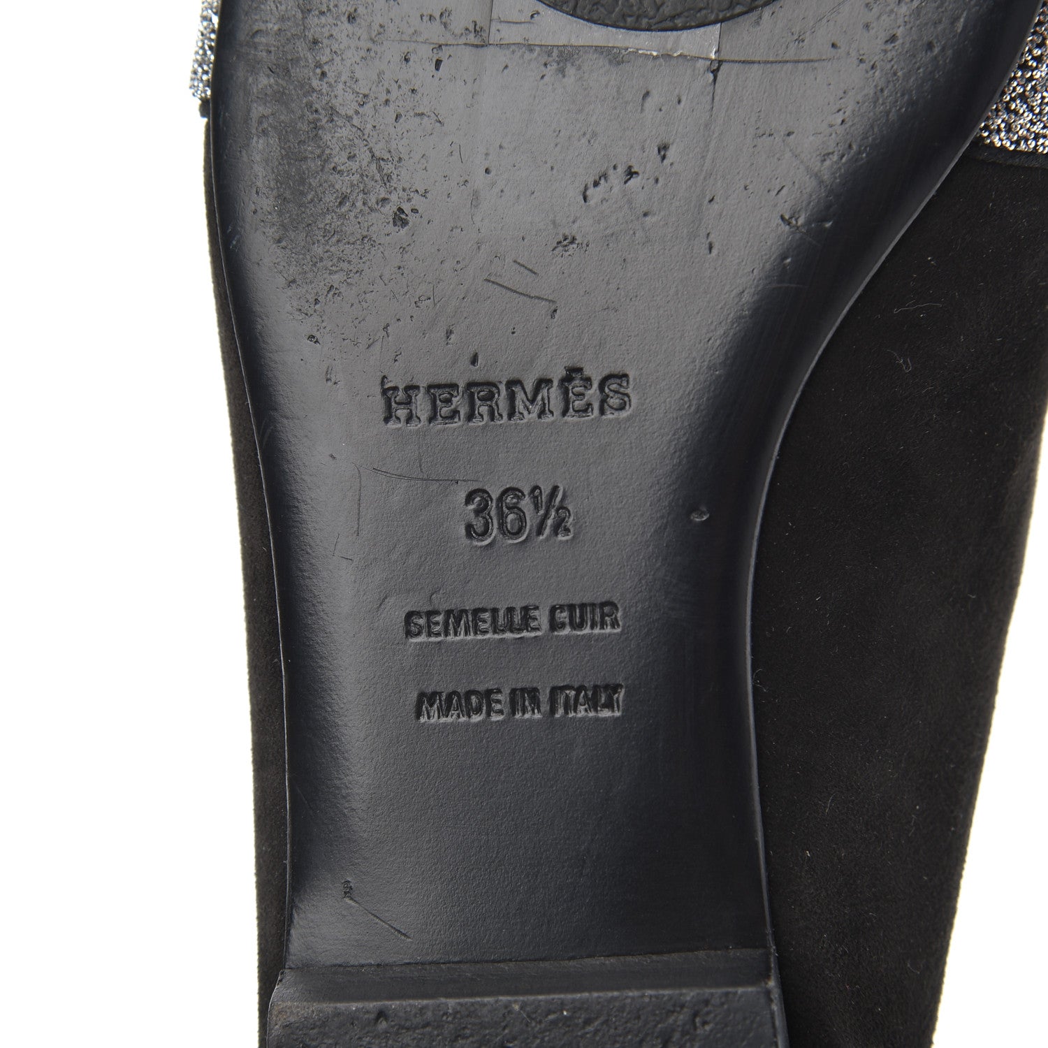 Hermes Suede Goatskin Crystal Roxane Mules 36.5 Gris Argente Black 7 of 15