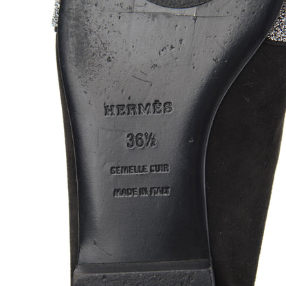 Hermes Suede Goatskin Crystal Roxane Mules 36.5 Gris Argente Black 7 of 15