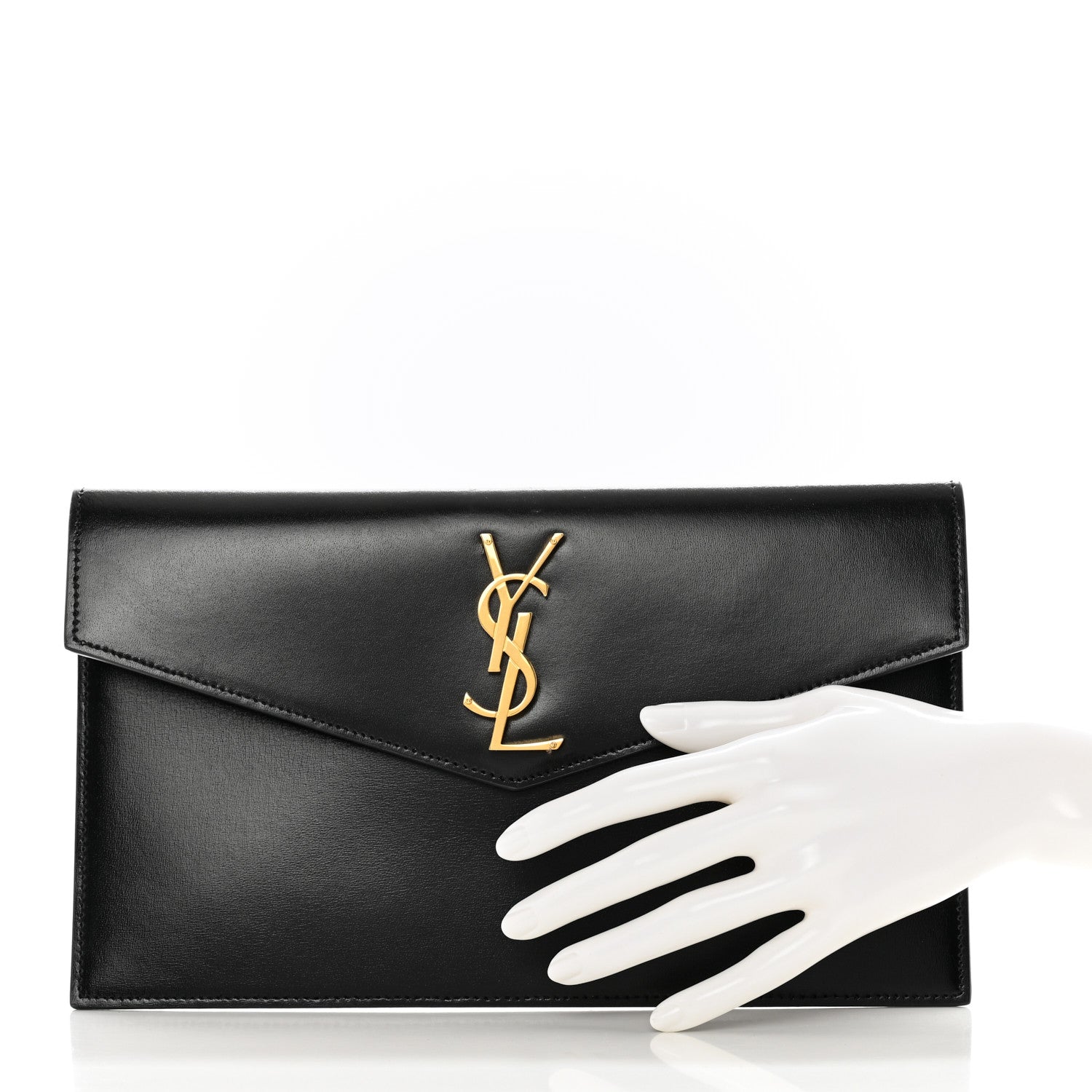 Saint Laurent Smooth Shiny Calfskin Monogram Uptown Pouch Black 2 of 7
