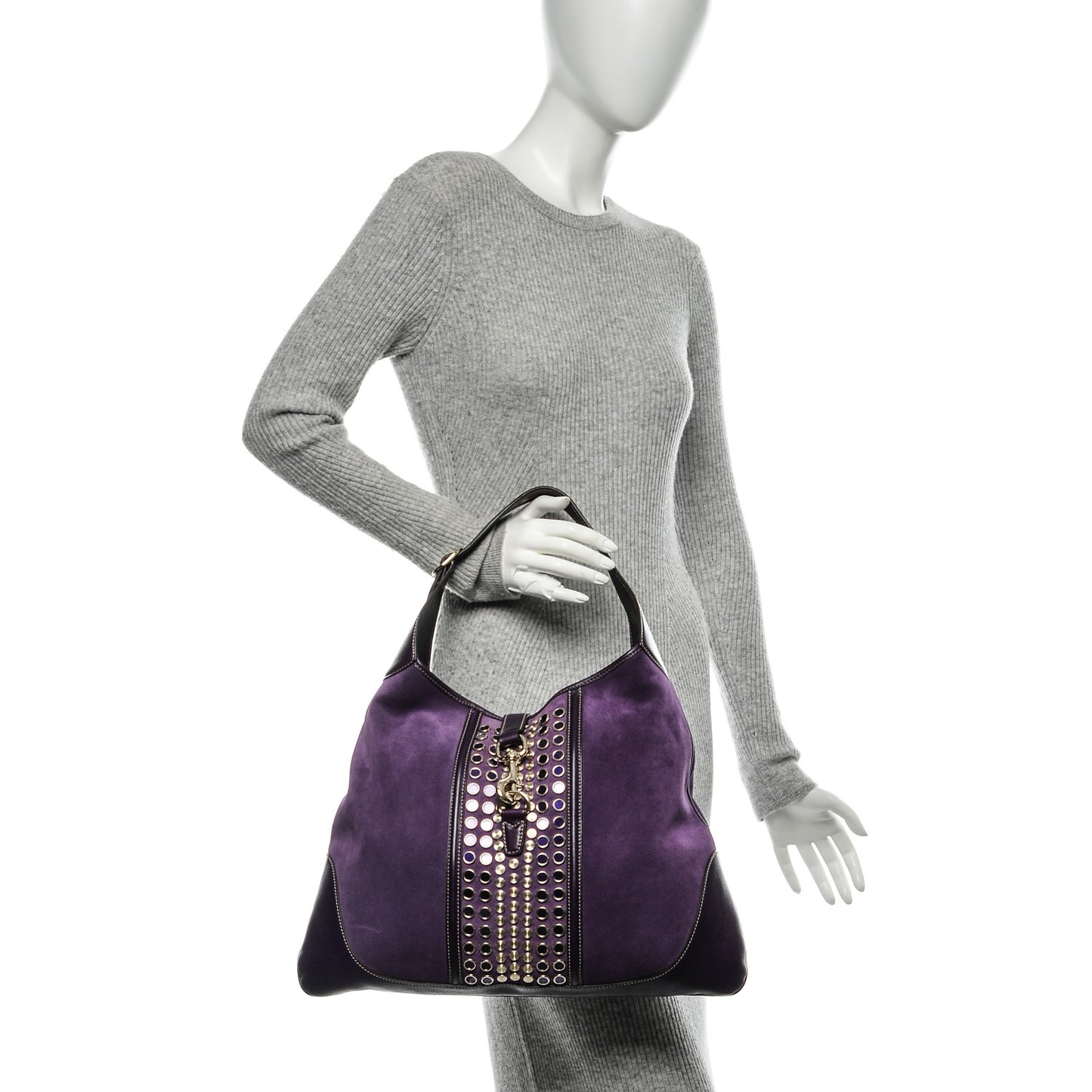 Suede Studded Large Jackie Shoulder Bag Purple