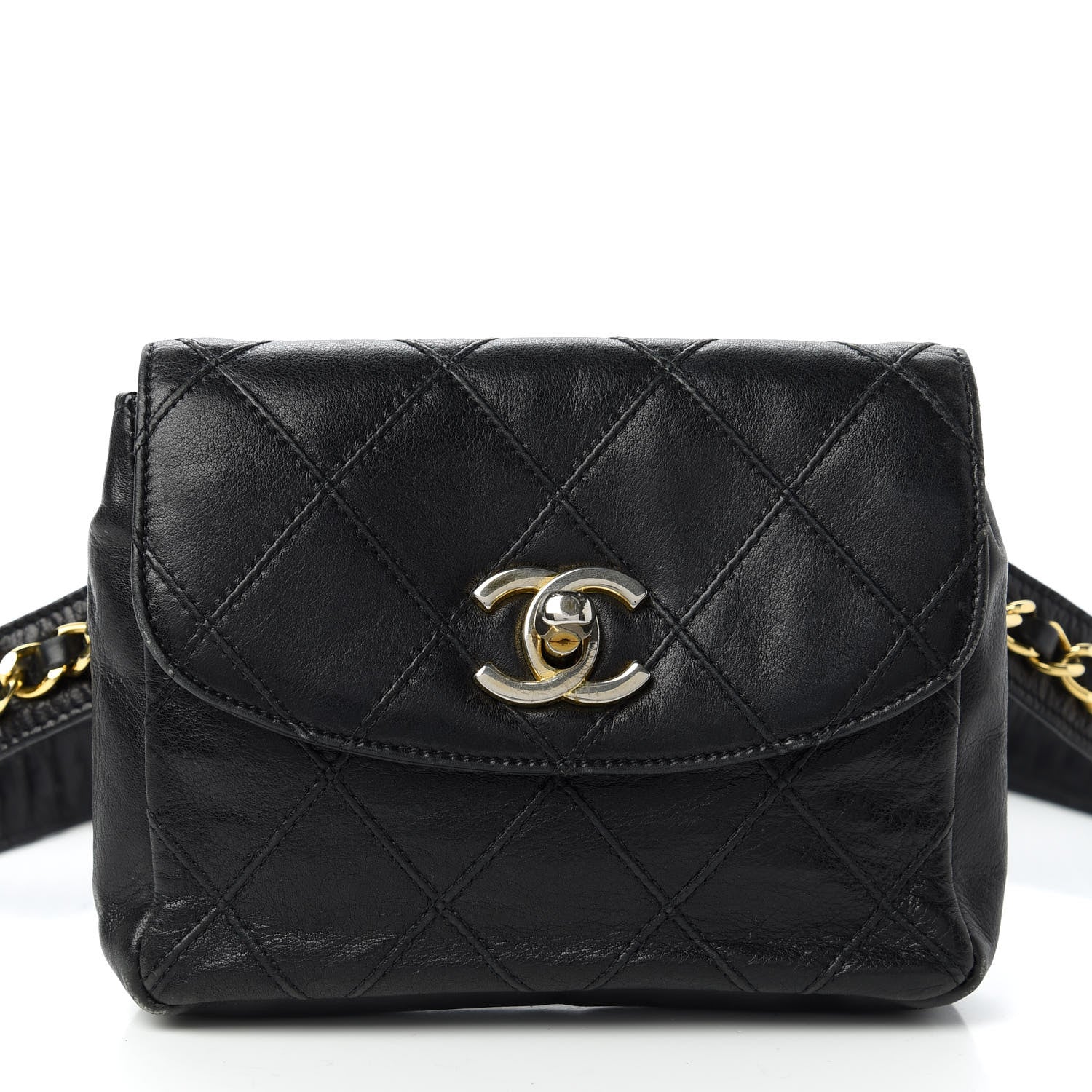 Chanel Calfskin Diamond Embossed Flap Waist Belt Bag Black 11 of 12