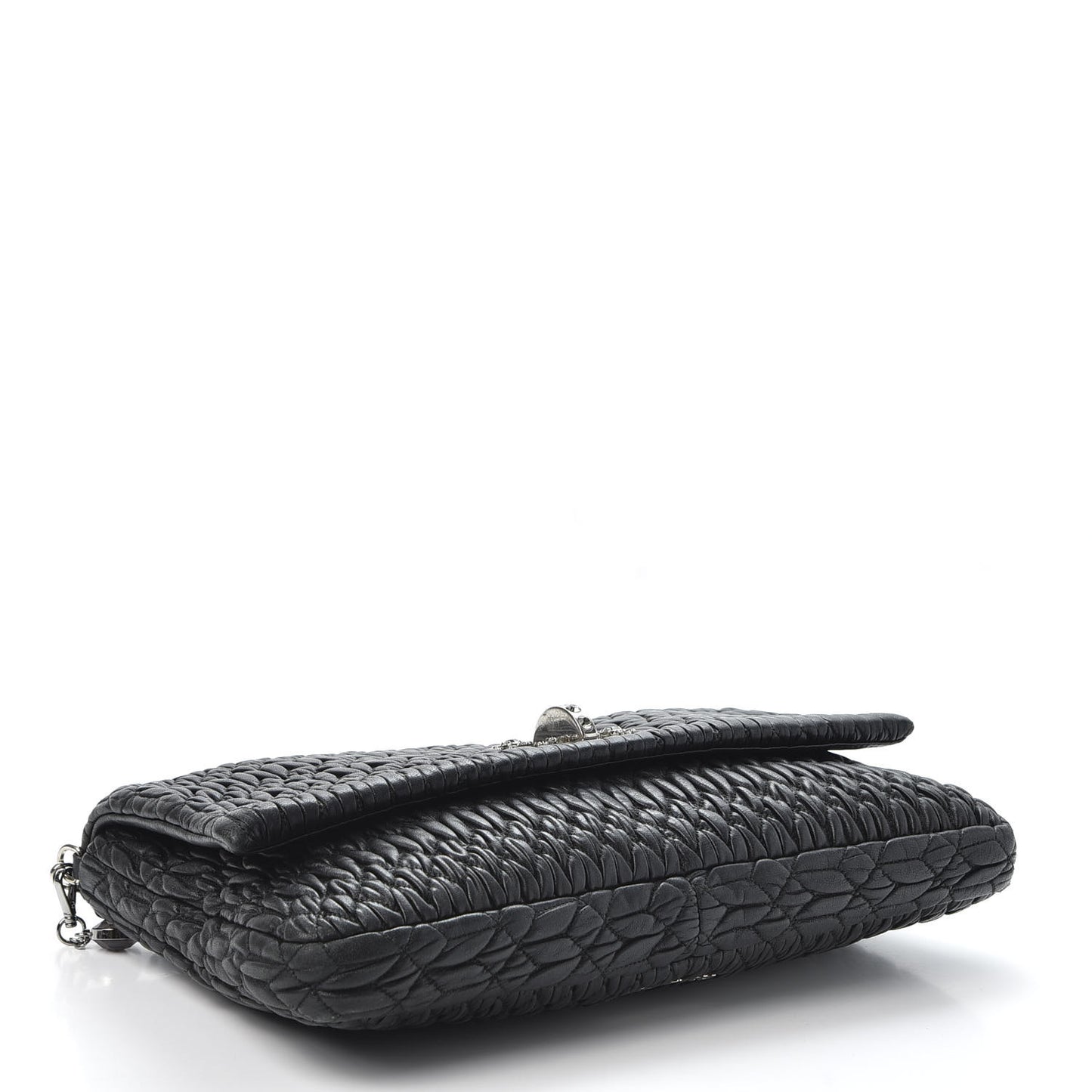 Nappa Matelasse Crystal Flap Clutch Black