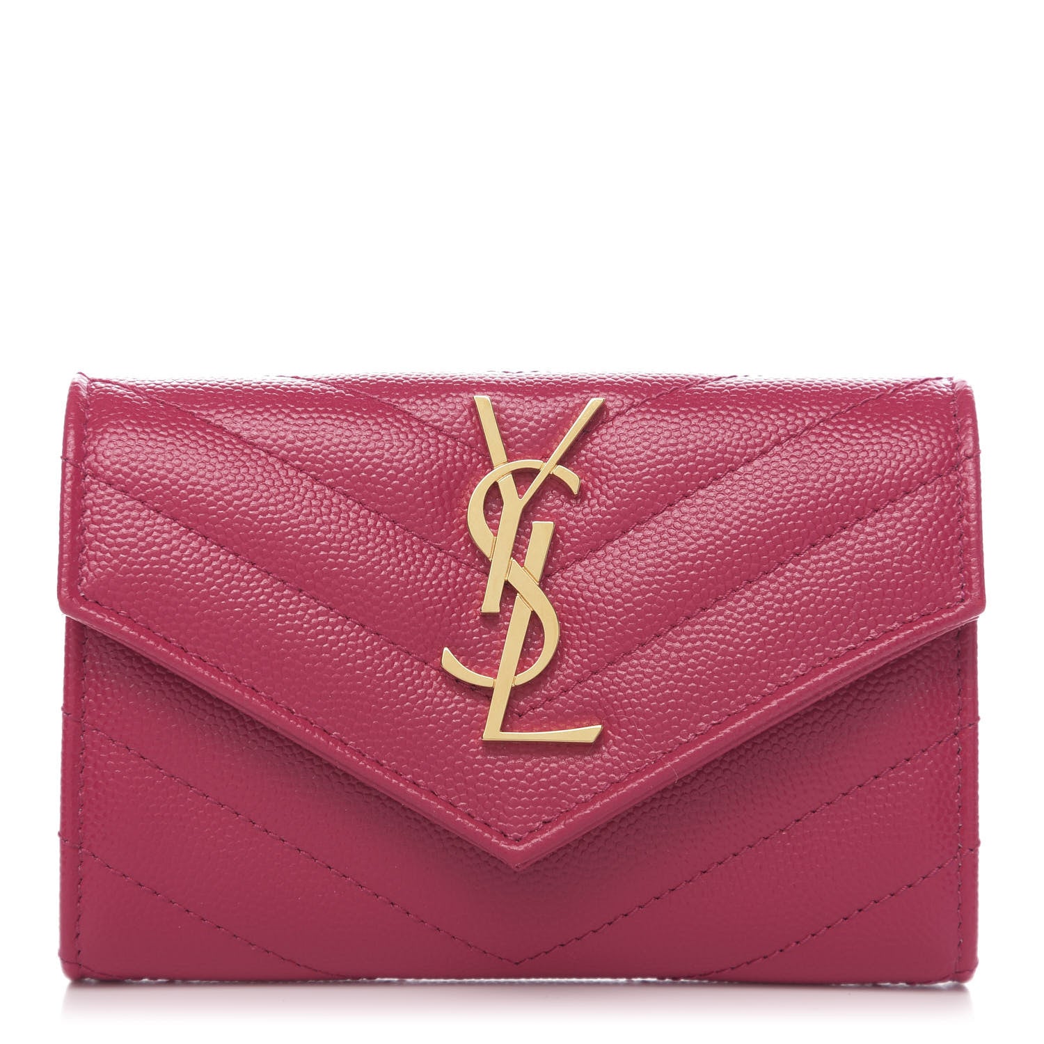 Saint Laurent Grain De Poudre Matelasse Chevron Small Monogram Envelope Wallet Bubblegum 1 of 7