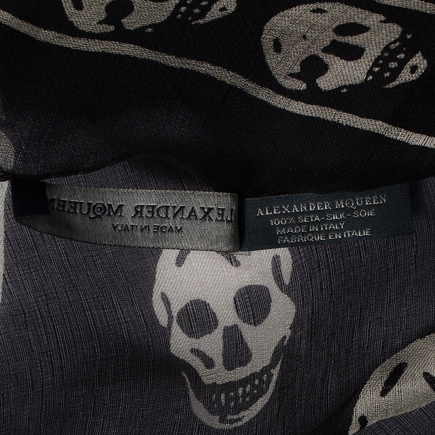 Silk Chiffon Skull Scarf Black Ivory
