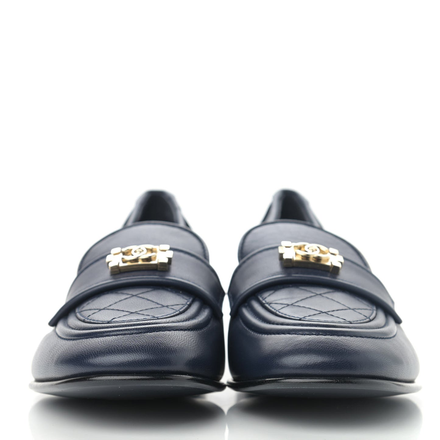 Lambskin Quilted Womens CC Loafers 37 Navy