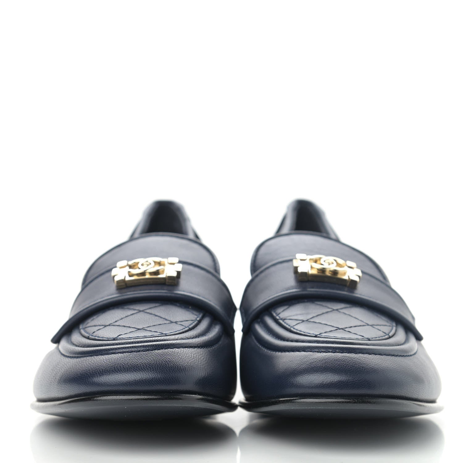 Chanel Lambskin Quilted Womens CC Loafers 37 Navy 2 of 12