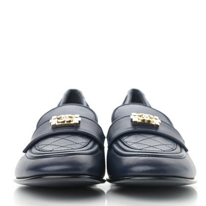 Chanel Lambskin Quilted Womens CC Loafers 37 Navy 2 of 12