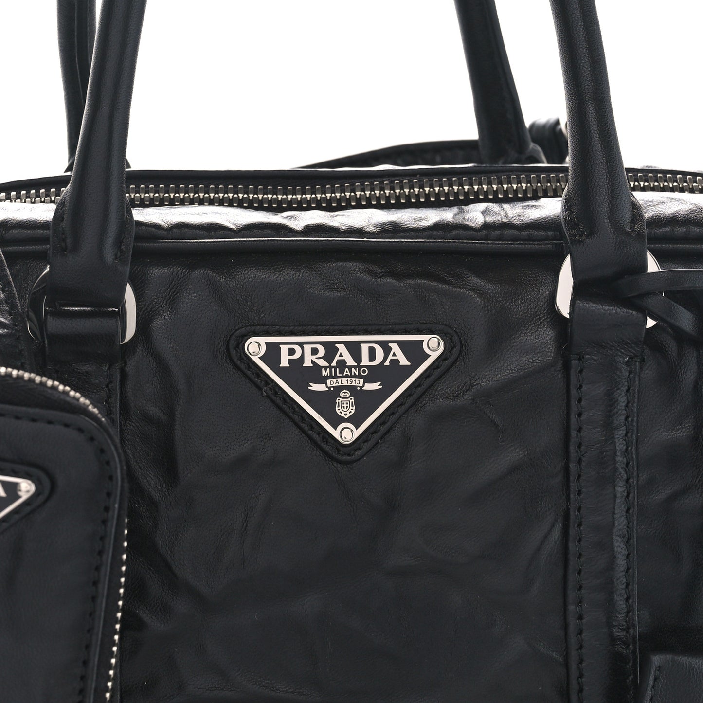 Nappa Antique Medium Re-Edition 2001 Two Handle Bag Black
