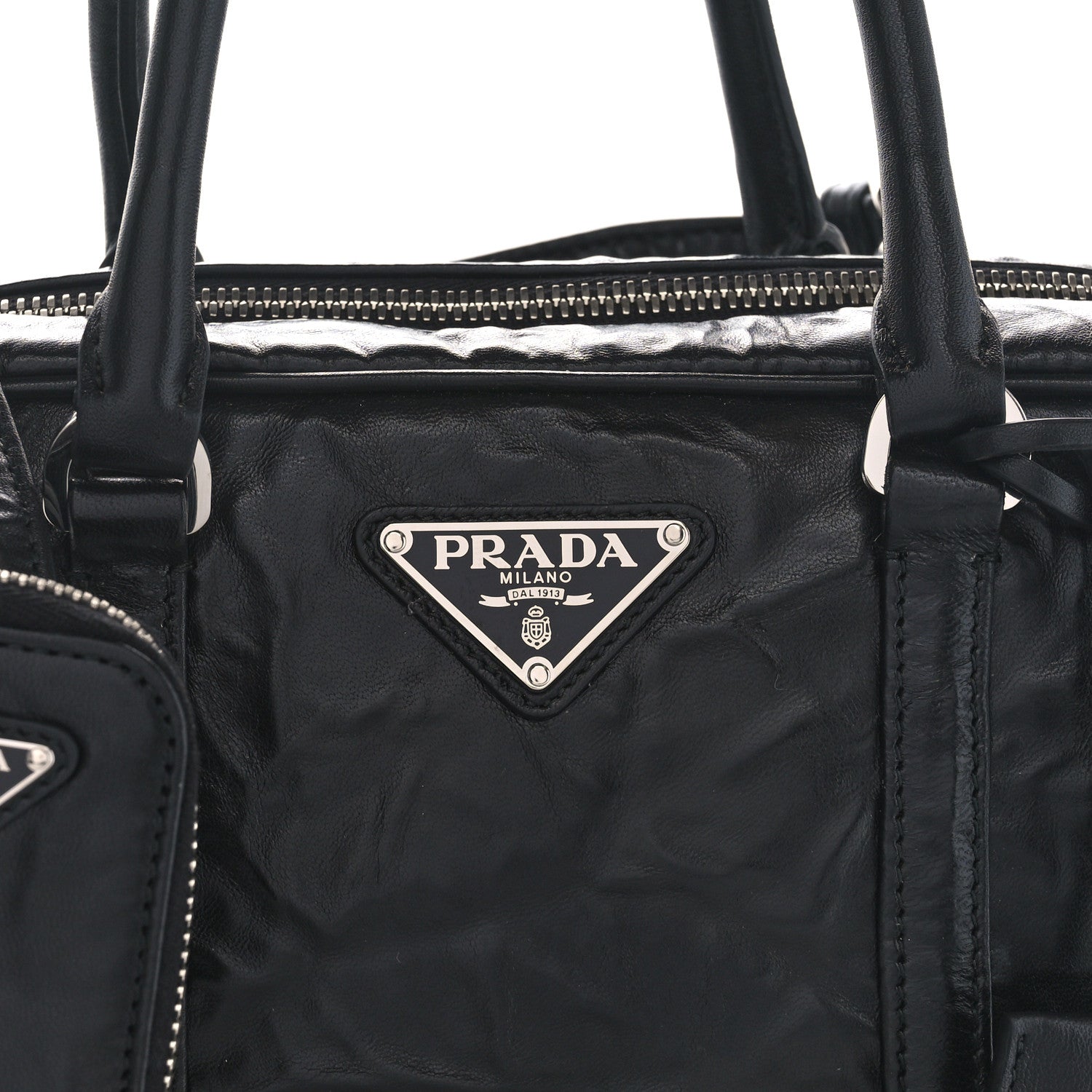 Prada Nappa Antique Medium Re-Edition 2001 Two Handle Bag Black 8 of 10