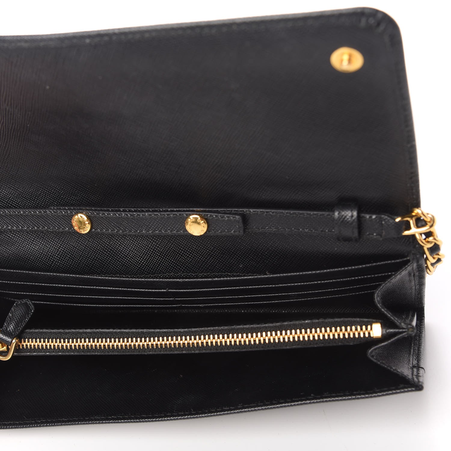 Prada Saffiano Metal Oro Chain Wallet Black 5 of 10