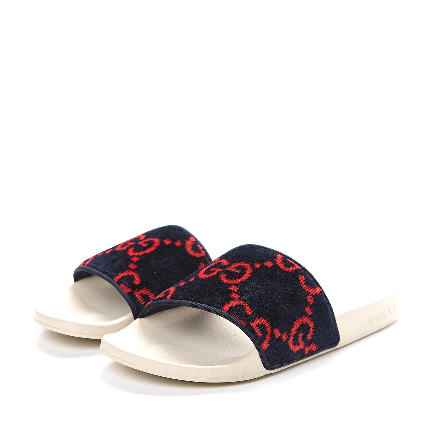 Gucci Terry Cloth GG Monogram Slide Sandals 40 Blue Red 3 of 8