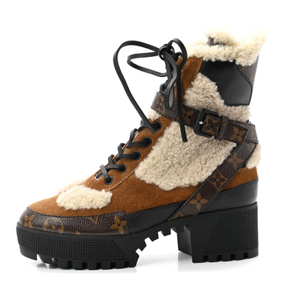 Louis Vuitton Suede Calfskin Shearling Monogram Laureate Platform Desert Boots 36 Cognac 1 of 8