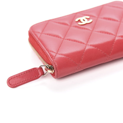 Chanel Lambskin Quilted Zip Around Coin Purse Wallet Dark Pink 8 of 10