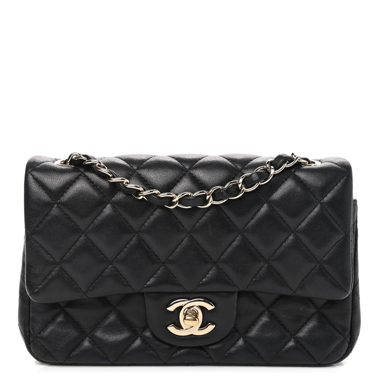 Lambskin Quilted Mini Rectangular Flap Black