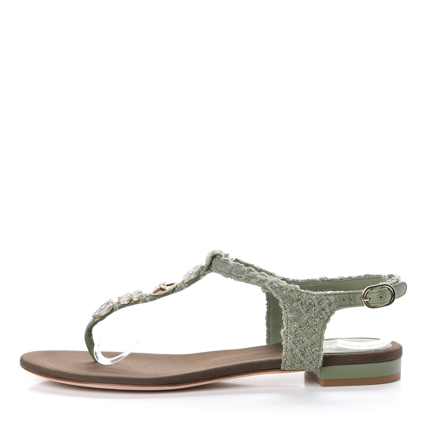 Tweed CC Charm Thong Sandals 36.5 Dark Green