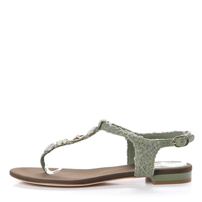 Chanel Tweed CC Charm Thong Sandals 36.5 Dark Green 1 of 11