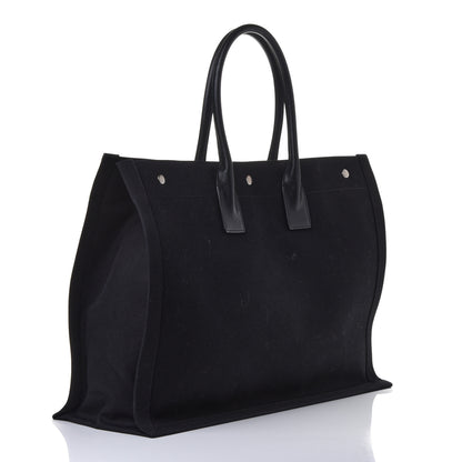 Saint Laurent Linen Calfskin Rive Gauche Tote Black 2 of 4