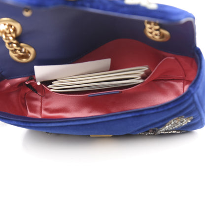 Gucci Velvet Matelasse Embroidered Mini GG Marmont Shoulder Bag Cobalt Blue 5 of 13