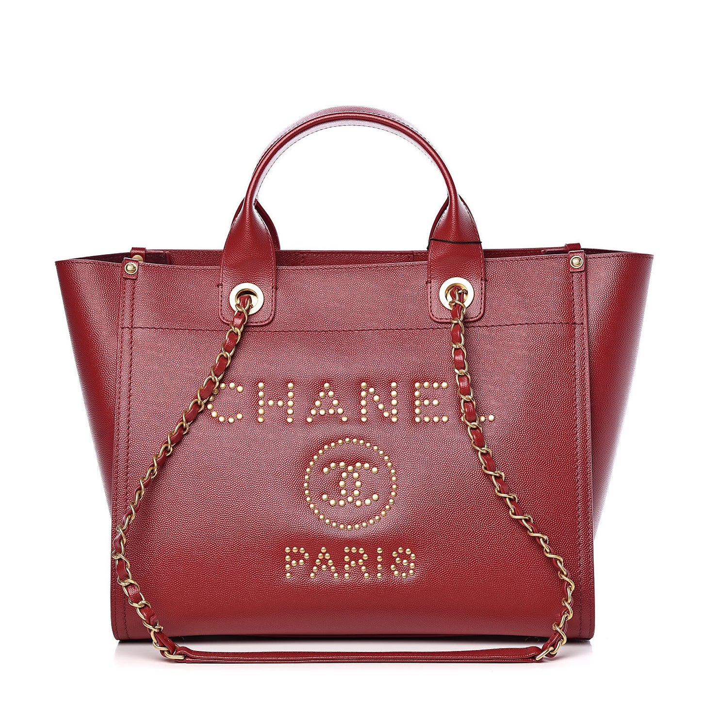 Caviar Small Studded Deauville Tote Red