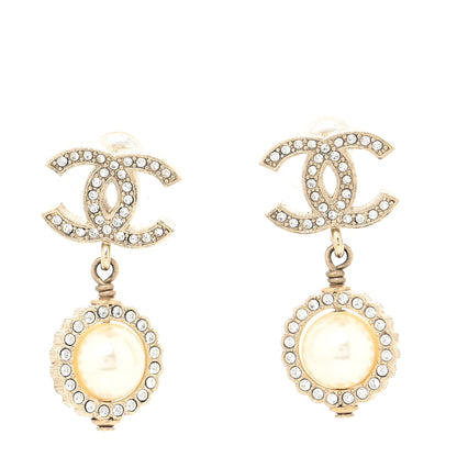 Chanel Crystal Pearl Pearls Coronation CC Drop Earrings Gold 1 of 4