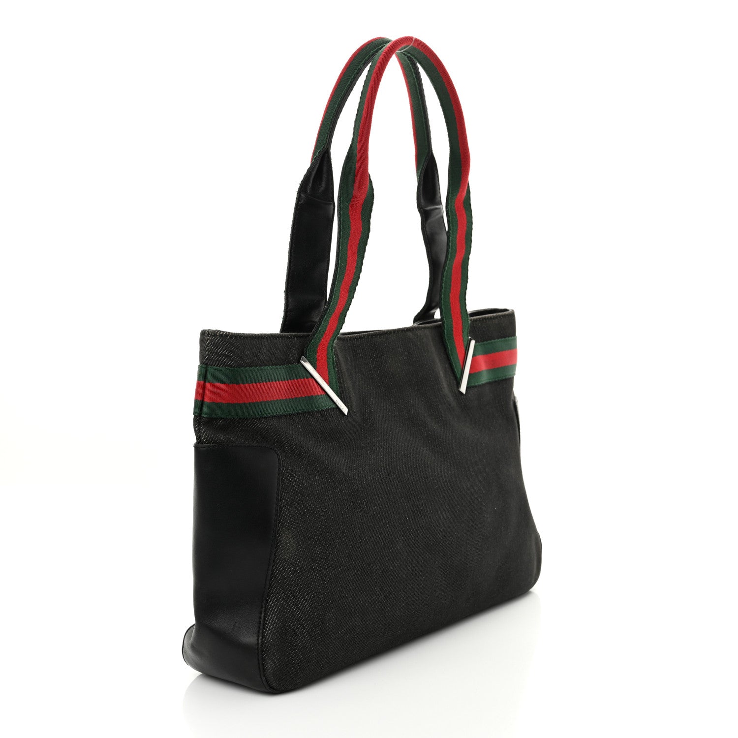 Gucci Denim Calfskin Web Tote Black 3 of 13