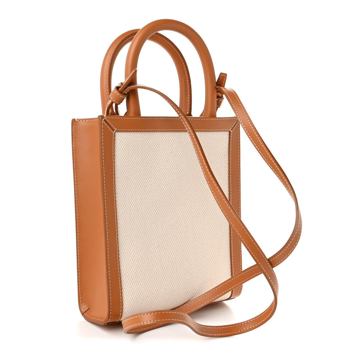 Celine Canvas Calfskin Mini Vertical Cabas Natural Tan 3 of 9