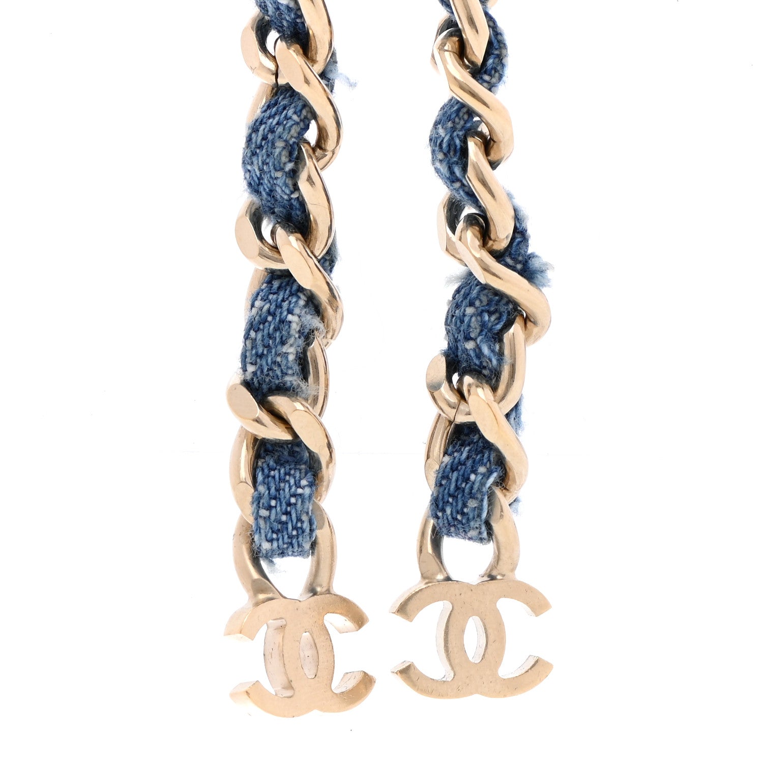Chanel Metal Denim CC Necklace Blue Gold 6 of 7