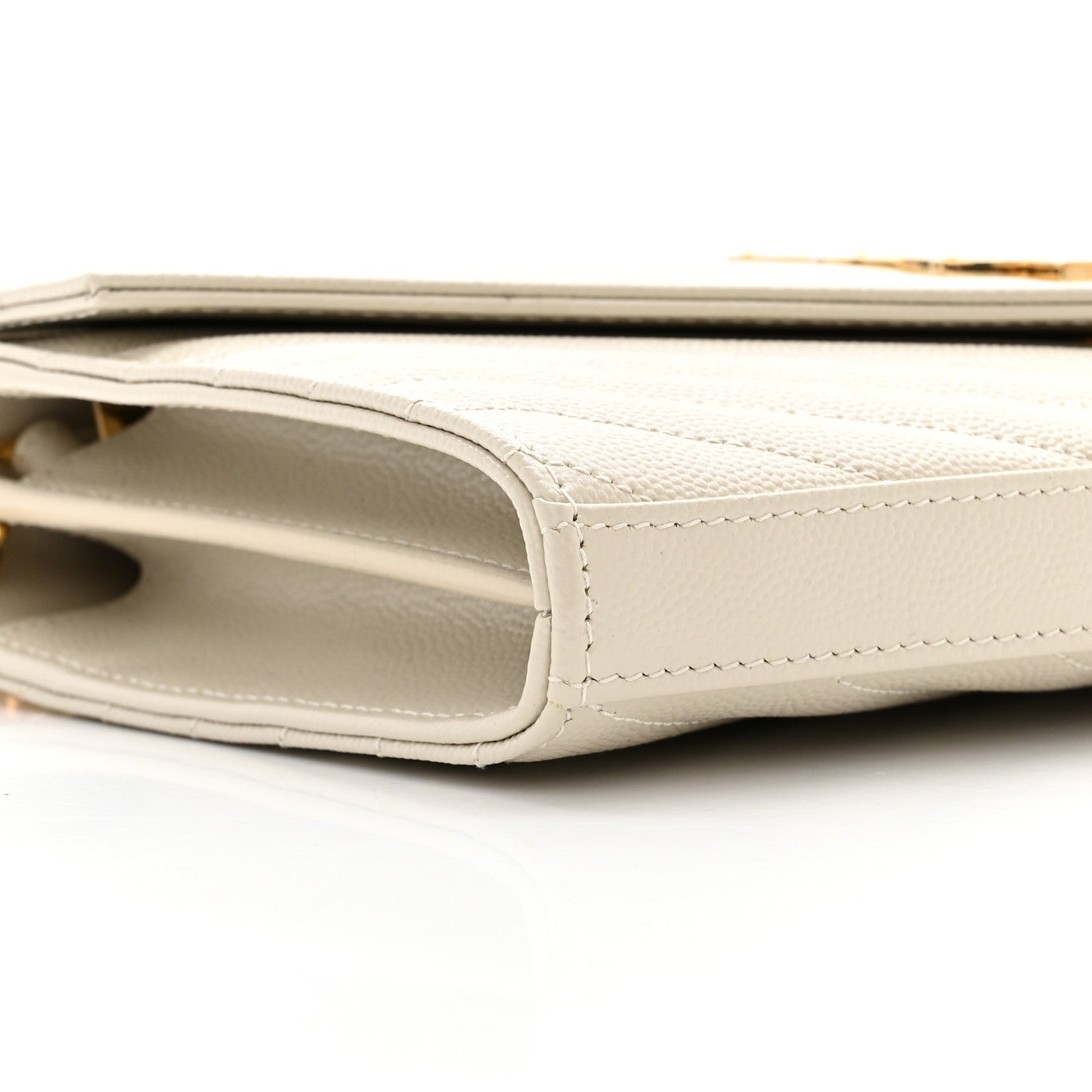 Saint Laurent Grain De Poudre Matelasse Chevron Monogram Chain Wallet Crema Soft 8 of 10