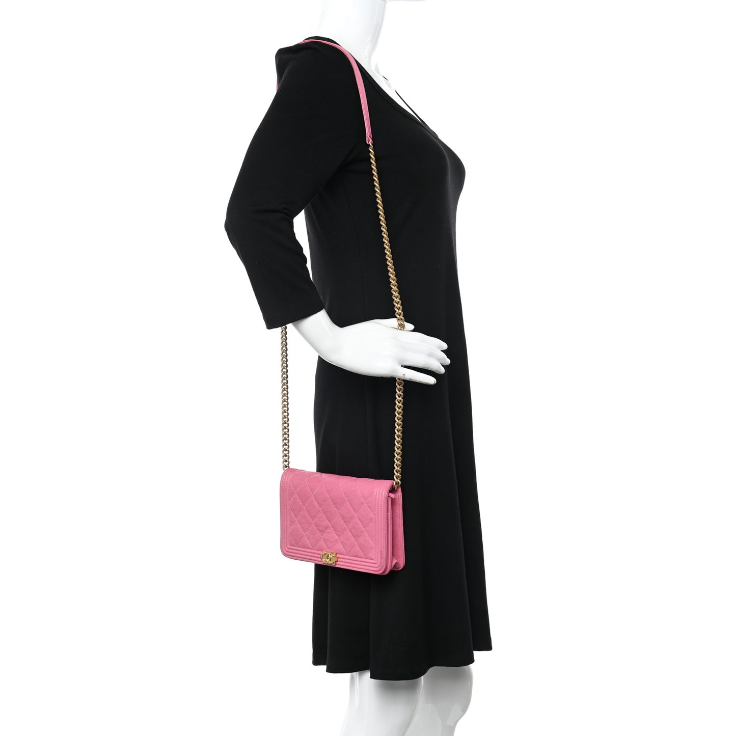 Caviar Quilted Boy Wallet On Chain WOC Pink