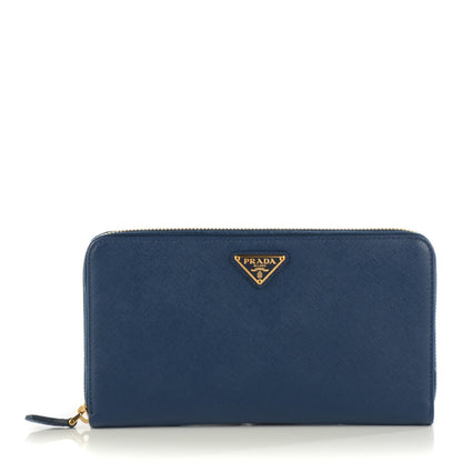 Prada Saffiano Triangle Large Zip Around Travel Wallet Bleuette 1 of 8