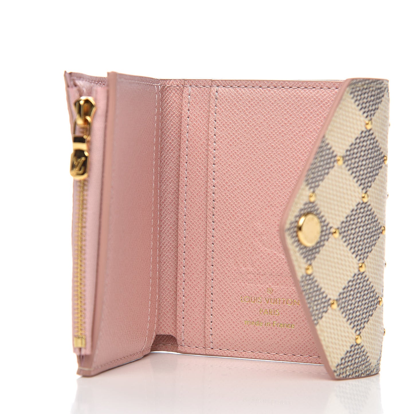 Damier Azur Studded Zoe Wallet Rose Ballerine