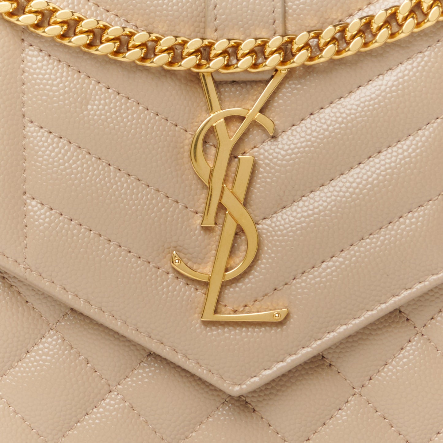 Grain De Poudre Mixed Matelasse Triquilt Monogram Chain Wallet Dark Beige