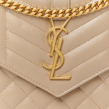 Saint Laurent Grain De Poudre Mixed Matelasse Triquilt Monogram Chain Wallet Dark Beige 8 of 10