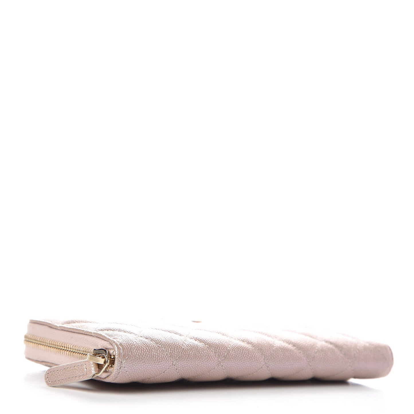Iridescent Caviar Quilted Long Zip Around Wallet Beige