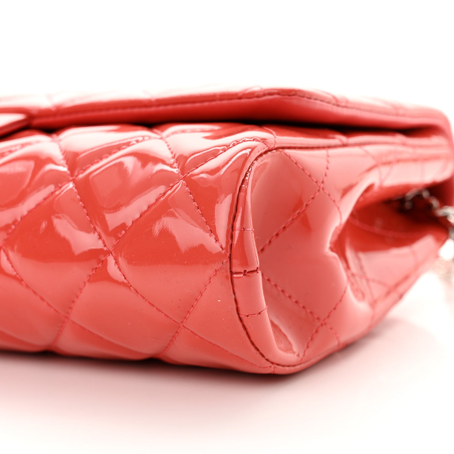 Patent Quilted Clutch With Chain Flap Fuchsia