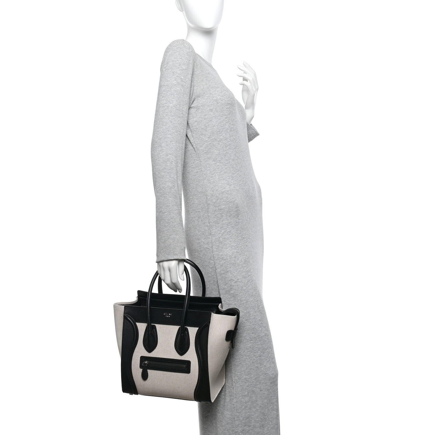 Celine Textile Smooth Calfskin Micro Bi-Color Luggage Natural 2 of 9