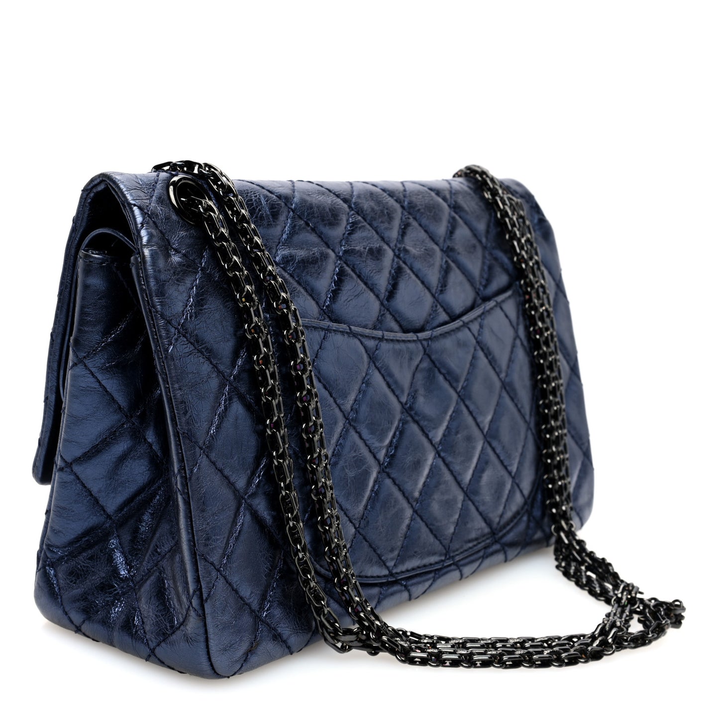 Metallic Aged Calfskin Quilted 2.55 Reissue 226 Flap Dark Navy Blue