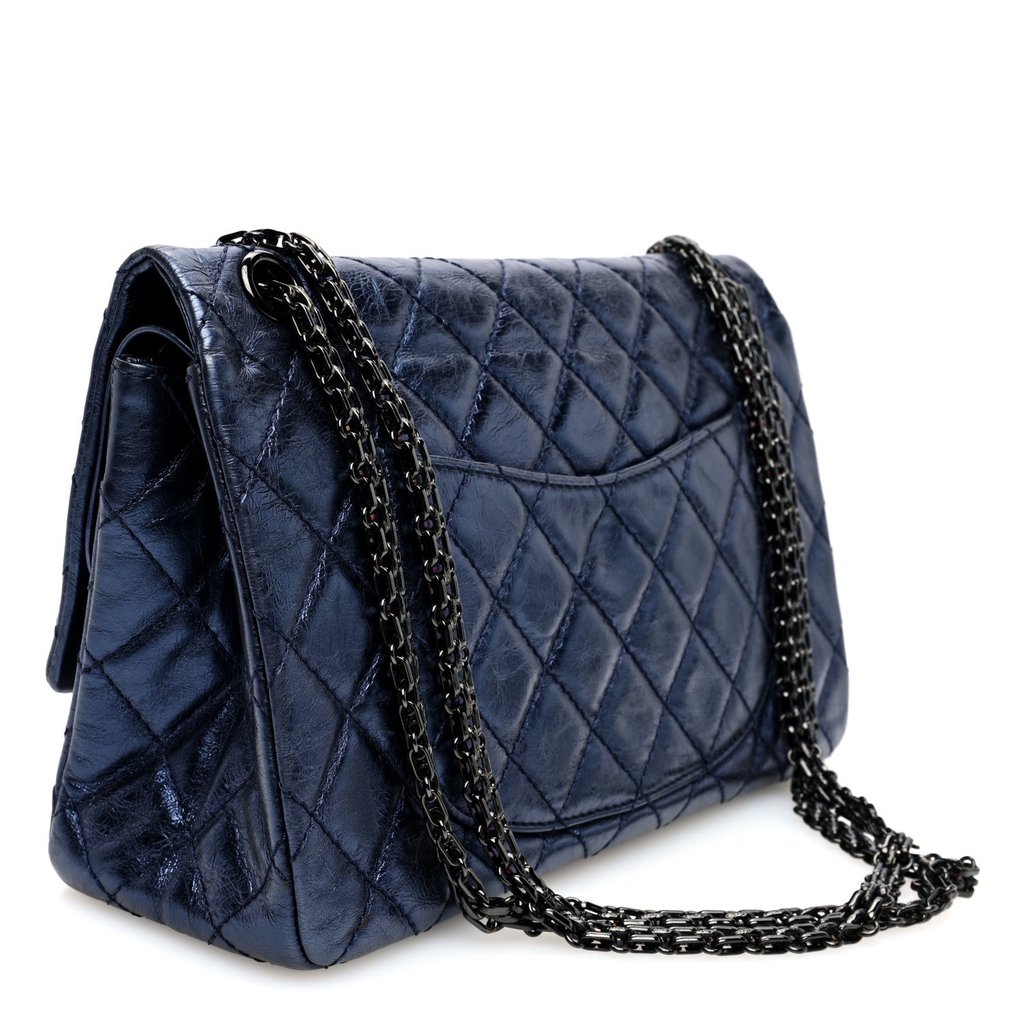 Chanel Metallic Aged Calfskin Quilted 2.55 Reissue 226 Flap Dark Navy Blue 3 of 10