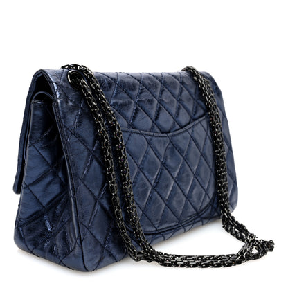 Chanel Metallic Aged Calfskin Quilted 2.55 Reissue 226 Flap Dark Navy Blue 3 of 10
