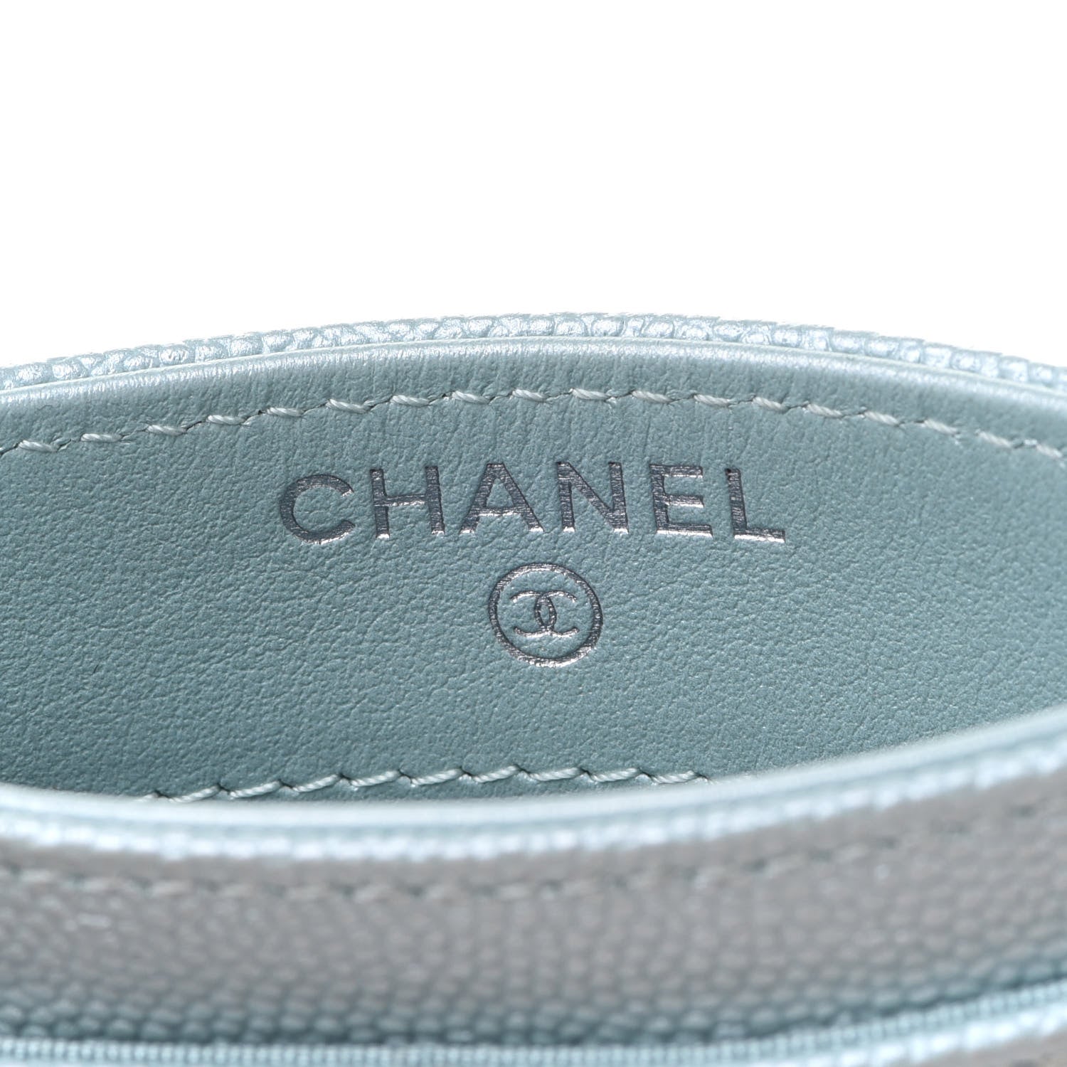 Chanel Metallic Caviar Chevron Quilted Vintage Mademoiselle Card Holder Light Blue 6 of 7