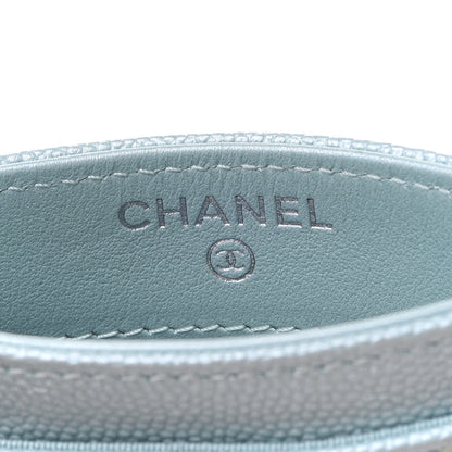 Chanel Metallic Caviar Chevron Quilted Vintage Mademoiselle Card Holder Light Blue 6 of 7